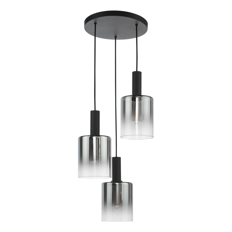 Dar Lighting Savannah 3 Light Cluster Pendant Matt Black and Smoked Glass • SAV8822
