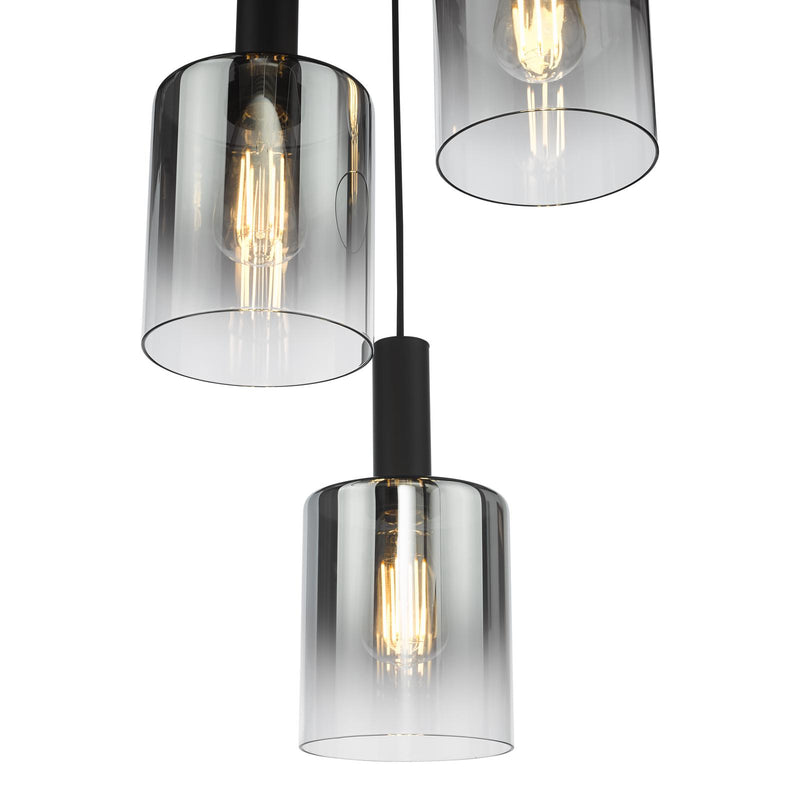 Dar Lighting Savannah 3 Light Cluster Pendant Matt Black and Smoked Glass • SAV8822