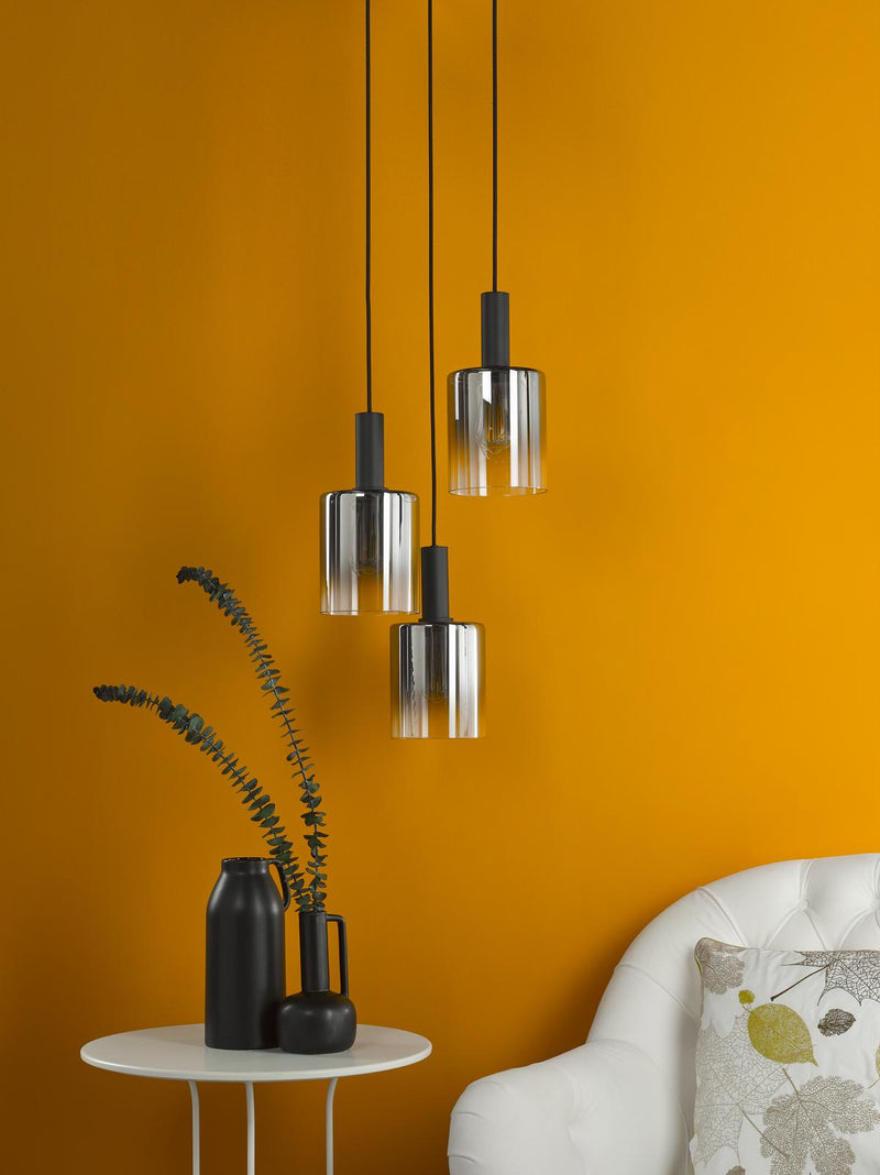 Dar Lighting Savannah 3 Light Cluster Pendant Matt Black and Smoked Glass • SAV8822