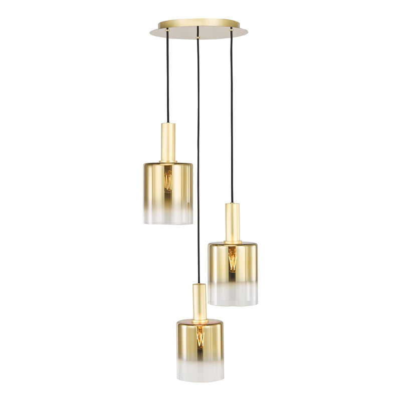 Dar Lighting Savannah 3 Light Cluster Pendant Satin Gold and Gold Ombre Glass • SAV8835