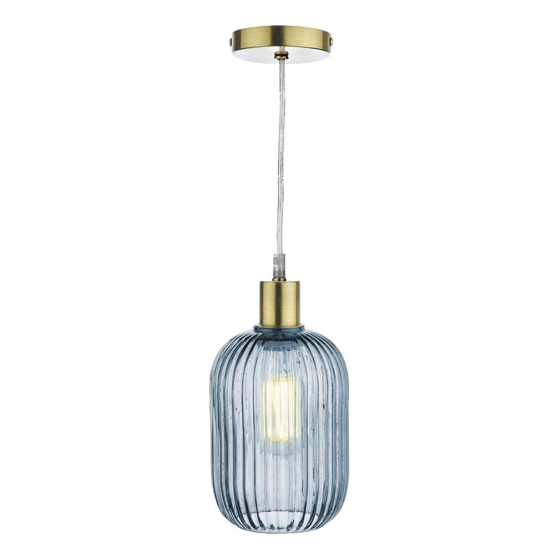 Dar Lighting Sawyer Easy Fit Blue Ribbed Glass Shade • SAW6523