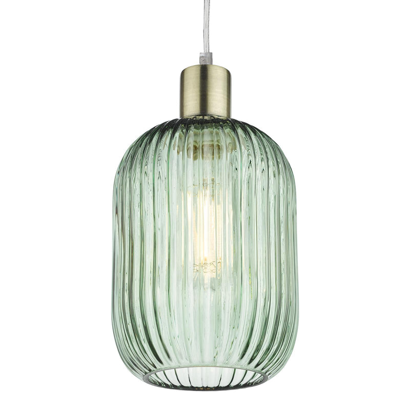 Dar Lighting Sawyer Easy Fit Pendant Green Ribbed Glass • SAW6524