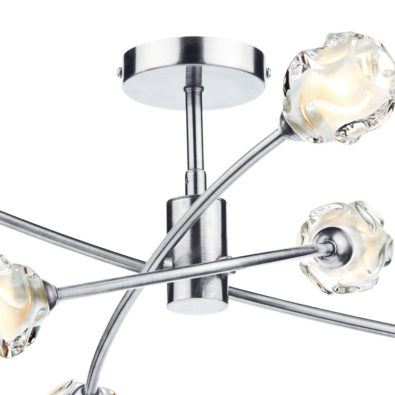 Dar Lighting Seattle 6lt Semi Flush Satin Chrome & Sculptured Glass • SEA0646