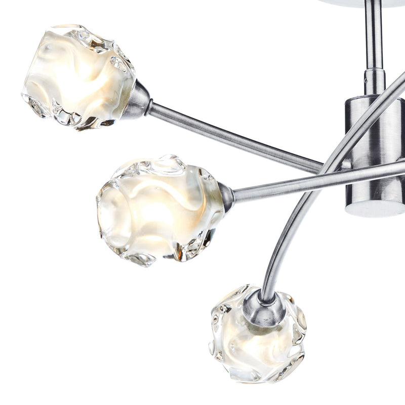 Dar Lighting Seattle 6lt Semi Flush Satin Chrome & Sculptured Glass • SEA0646