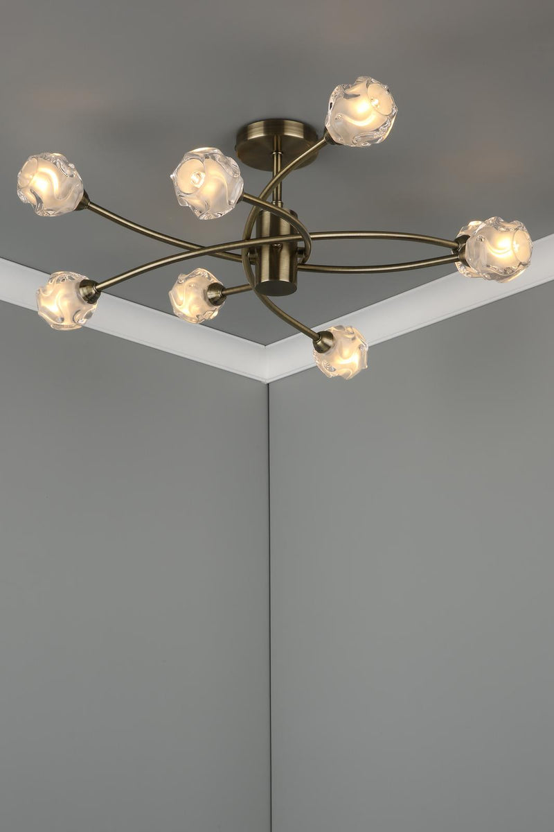 Dar Lighting Seattle 8 Light Semi Flush Antique Brass • SEA0875