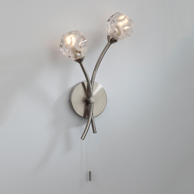 Dar Lighting Seattle 2 Light Wall Light Satin Chrome Glass • SEA0946