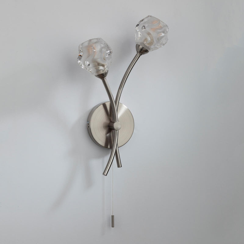 Dar Lighting Seattle 2 Light Wall Light Satin Chrome Glass • SEA0946
