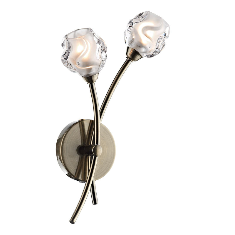 Dar Lighting Seattle 2 Light Wall Light Antique Brass Glass • SEA0975