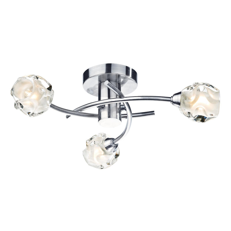 Dar Lighting Seattle 3 Light Flush Satin Chrome Glass • SEA5346