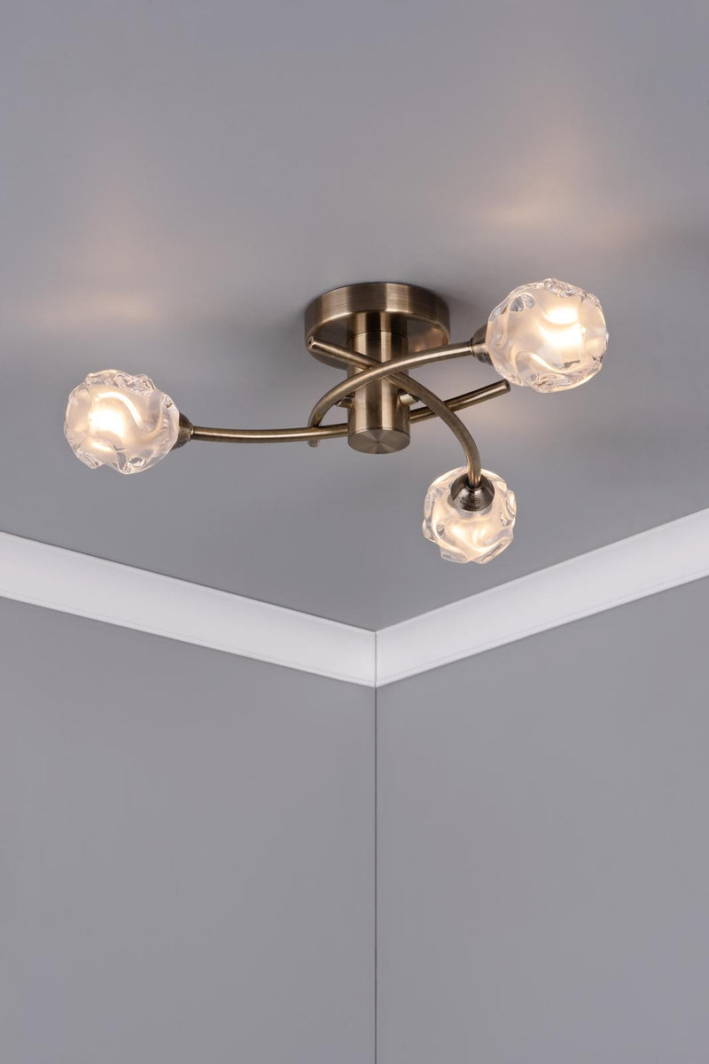 Dar Lighting Seattle 3 Light Semi Flush Antique Brass • SEA5375