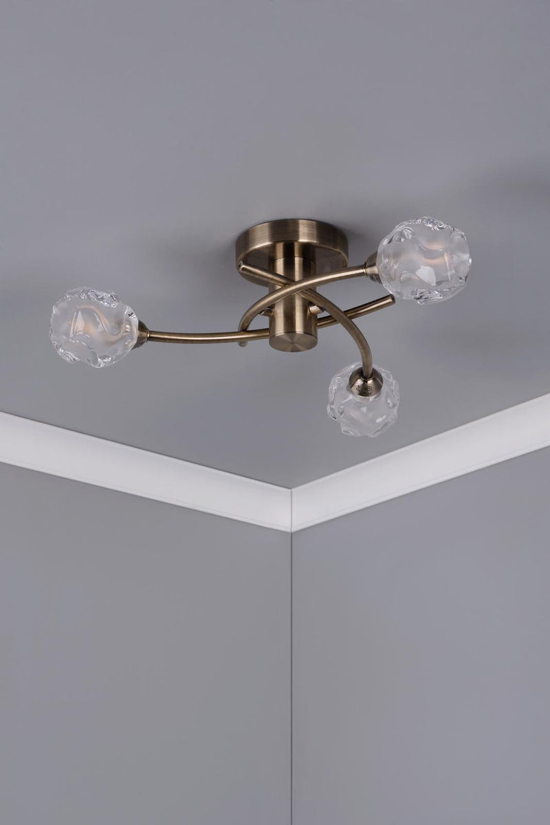 Dar Lighting Seattle 3 Light Semi Flush Antique Brass • SEA5375