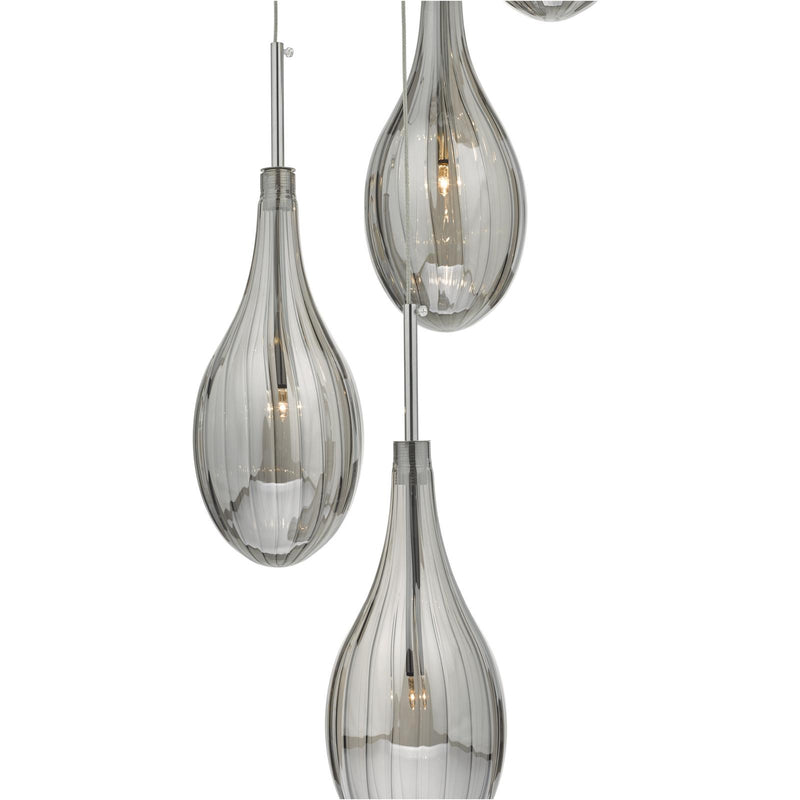 Dar Lighting Seta 6 Light Cluster Pendant Polished Chrome Smoked Glass • SET6410