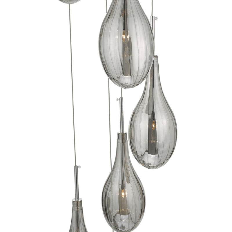 Dar Lighting Seta 6 Light Cluster Pendant Polished Chrome Smoked Glass • SET6410