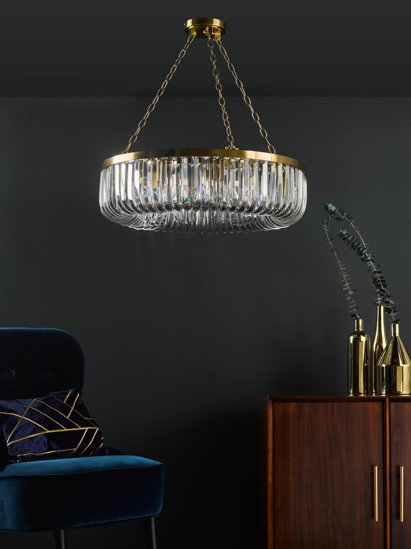 Dar Lighting Sigourney 8 Light Pendant Satin Gold and Crystal • SIG0835