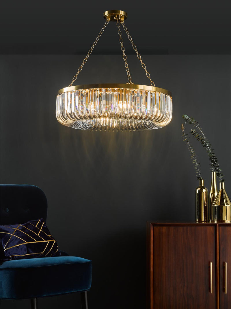 Dar Lighting Sigourney 8 Light Pendant Satin Gold and Crystal • SIG0835