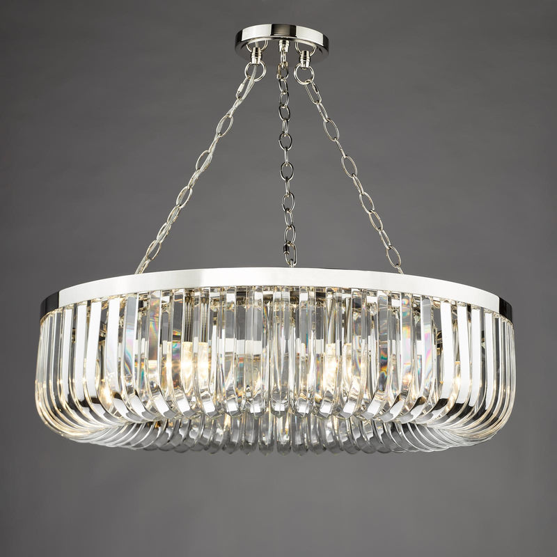 Dar Lighting Sigourney 8 Light Pendant Polished Nickel and Crystal • SIG0838