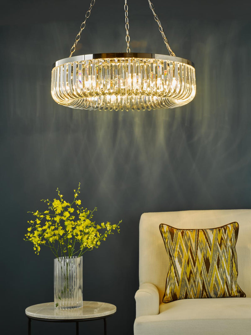 Dar Lighting Sigourney 8 Light Pendant Polished Nickel and Crystal • SIG0838