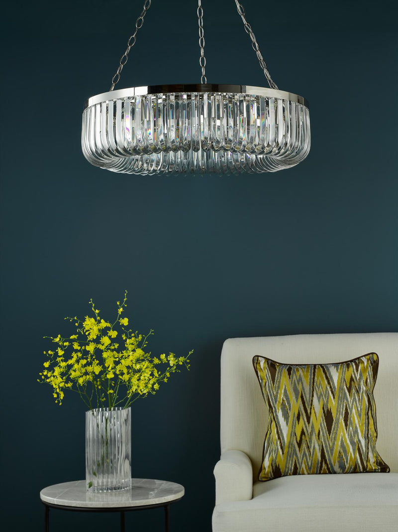 Dar Lighting Sigourney 8 Light Pendant Polished Nickel and Crystal • SIG0838