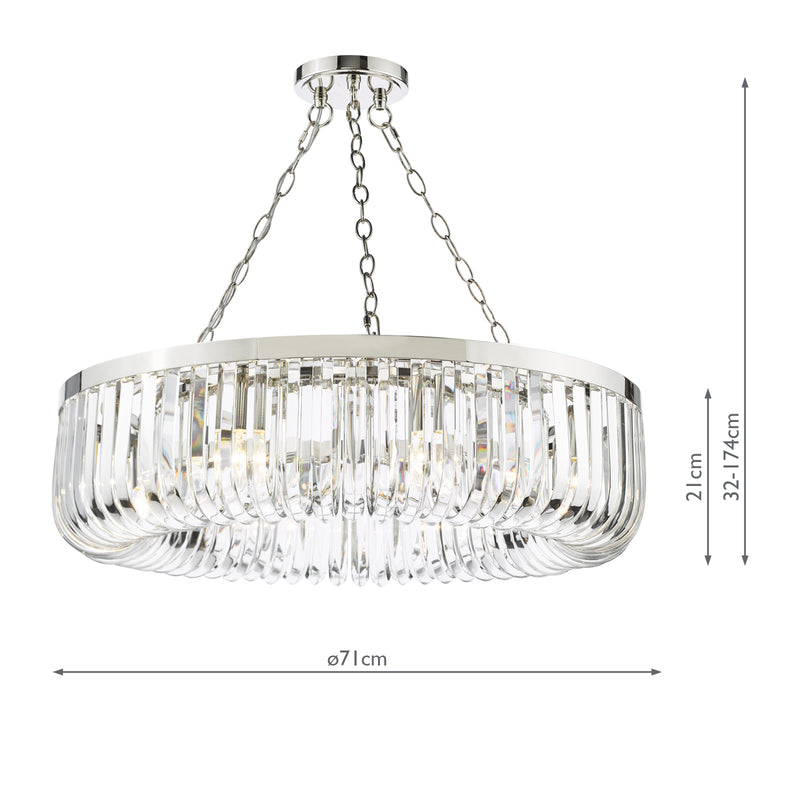 Dar Lighting Sigourney 8 Light Pendant Polished Nickel and Crystal • SIG0838