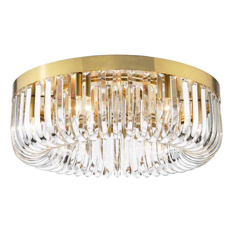 Dar Lighting Sigourney 6 Light Flush Satin Gold and Crystal • SIG6435