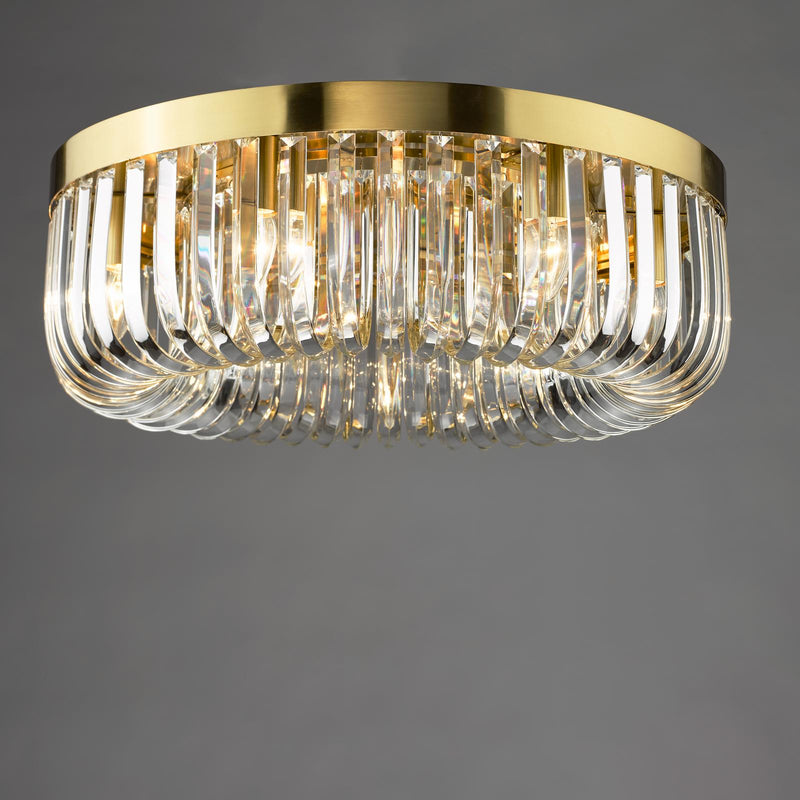 Dar Lighting Sigourney 6 Light Flush Satin Gold and Crystal • SIG6435