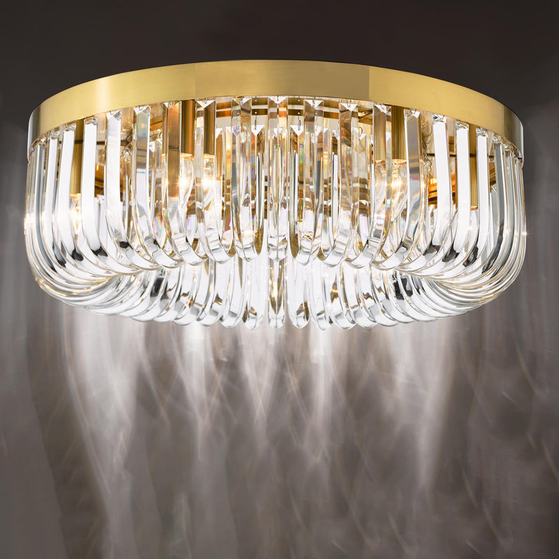 Dar Lighting Sigourney 6 Light Flush Satin Gold and Crystal • SIG6435