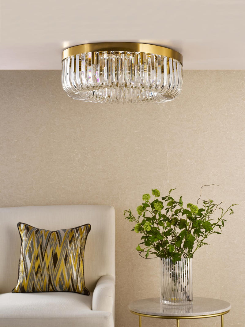 Dar Lighting Sigourney 6 Light Flush Satin Gold and Crystal • SIG6435