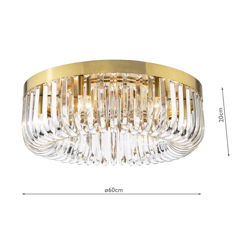 Dar Lighting Sigourney 6 Light Flush Satin Gold and Crystal • SIG6435