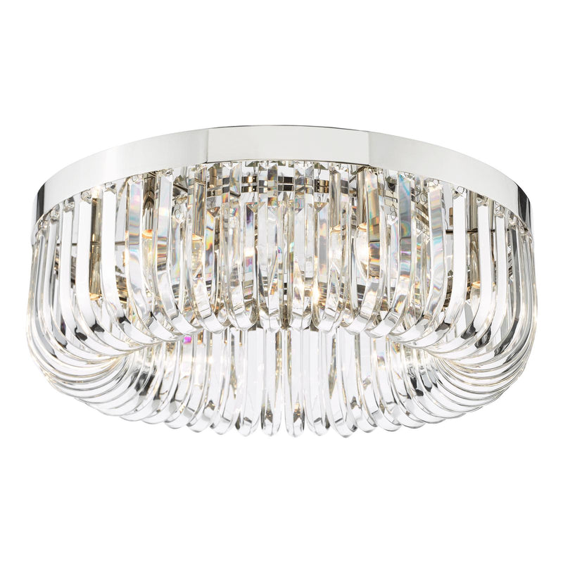 Dar Lighting Sigourney 6 Light Flush Polished Nickel and Crystal • SIG6438