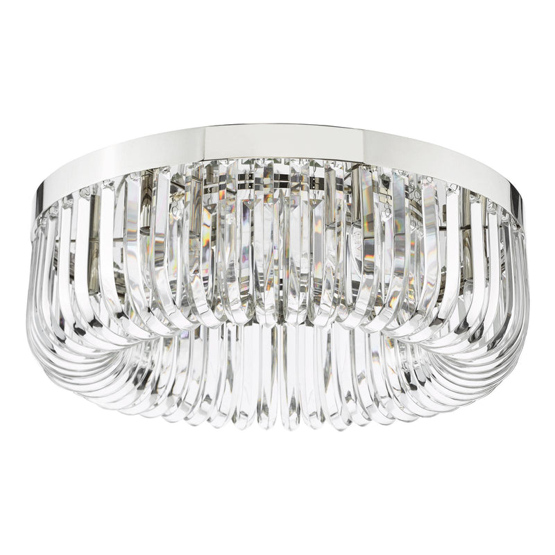 Dar Lighting Sigourney 6 Light Flush Polished Nickel and Crystal • SIG6438