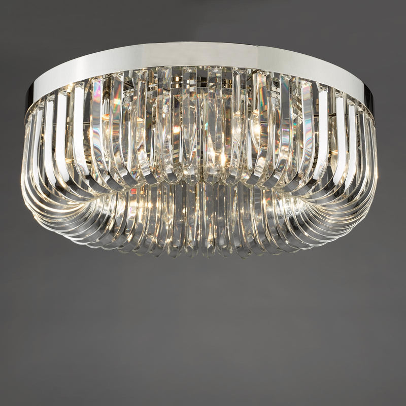 Dar Lighting Sigourney 6 Light Flush Polished Nickel and Crystal • SIG6438
