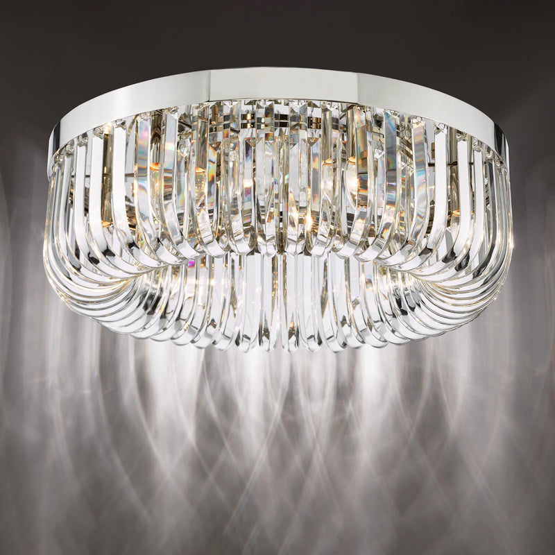 Dar Lighting Sigourney 6 Light Flush Polished Nickel and Crystal • SIG6438