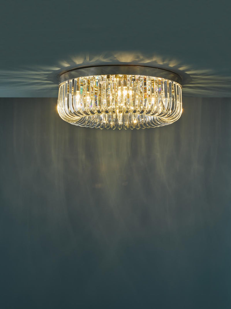 Dar Lighting Sigourney 6 Light Flush Polished Nickel and Crystal • SIG6438
