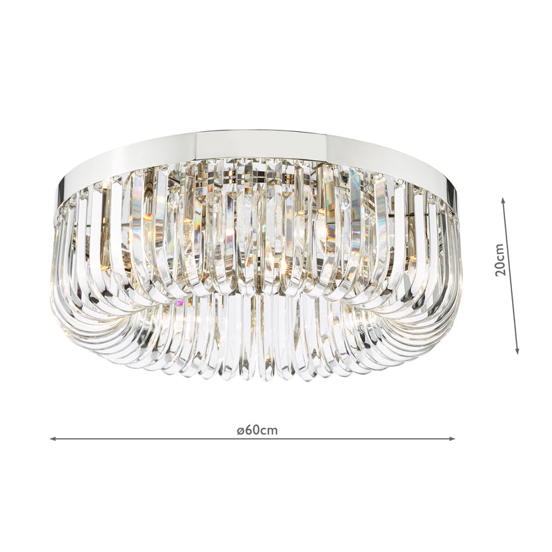 Dar Lighting Sigourney 6 Light Flush Polished Nickel and Crystal • SIG6438