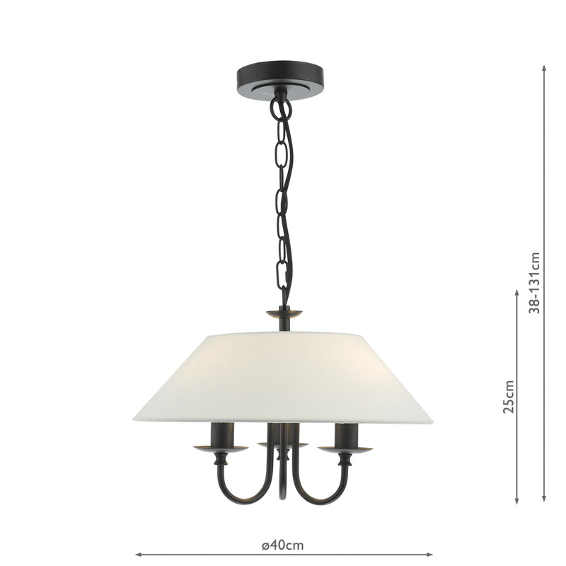 Dar Lighting Sivan 3 Light Pendant Matt Black With Shade • SIV0322