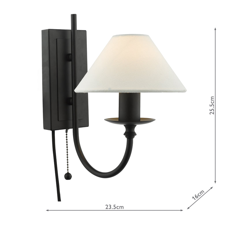 Dar Lighting Sivan Plugged Wall Light Matt Black With Shade • SIV0722