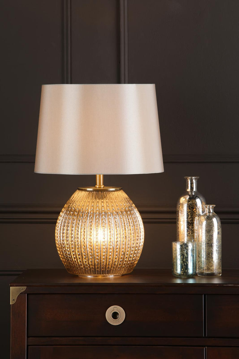 Dar Lighting Sonia Dual Light Table Lamp Antique Brass & Silver Glass With Shade • SON4232
