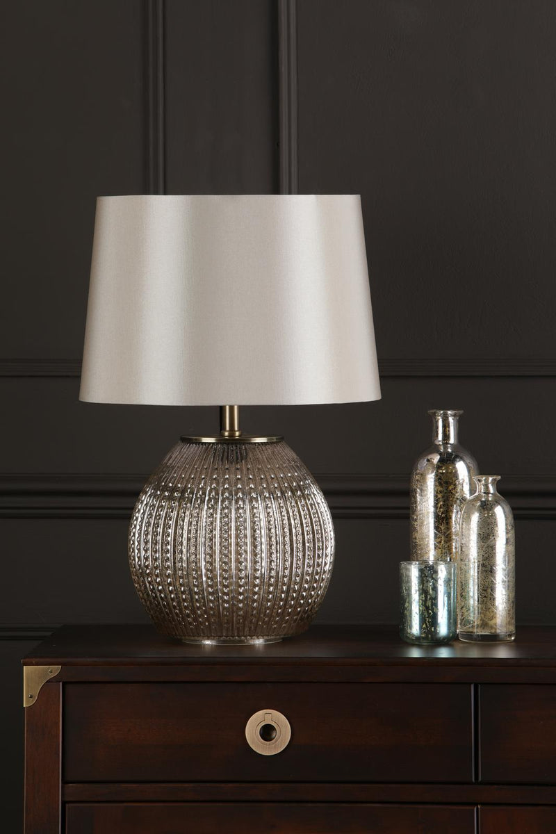 Dar Lighting Sonia Dual Light Table Lamp Antique Brass & Silver Glass With Shade • SON4232