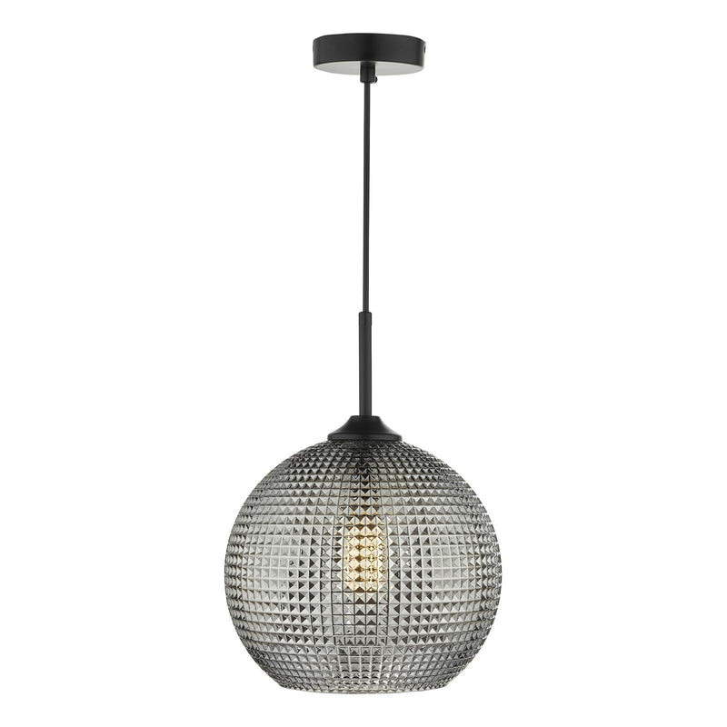 Dar Lighting Soren 1 Light Pendant Black And Smoked Textured Glass • SOR0110