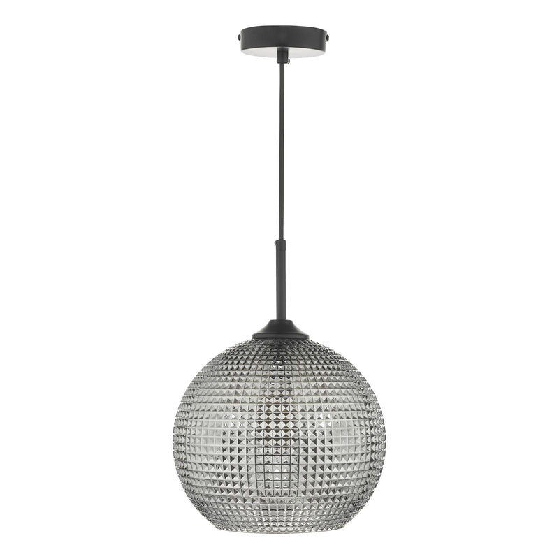 Dar Lighting Soren 1 Light Pendant Black And Smoked Textured Glass • SOR0110