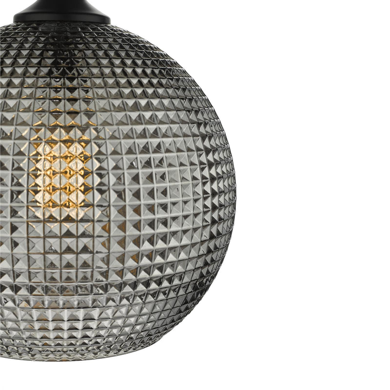Dar Lighting Soren 1 Light Pendant Black And Smoked Textured Glass • SOR0110