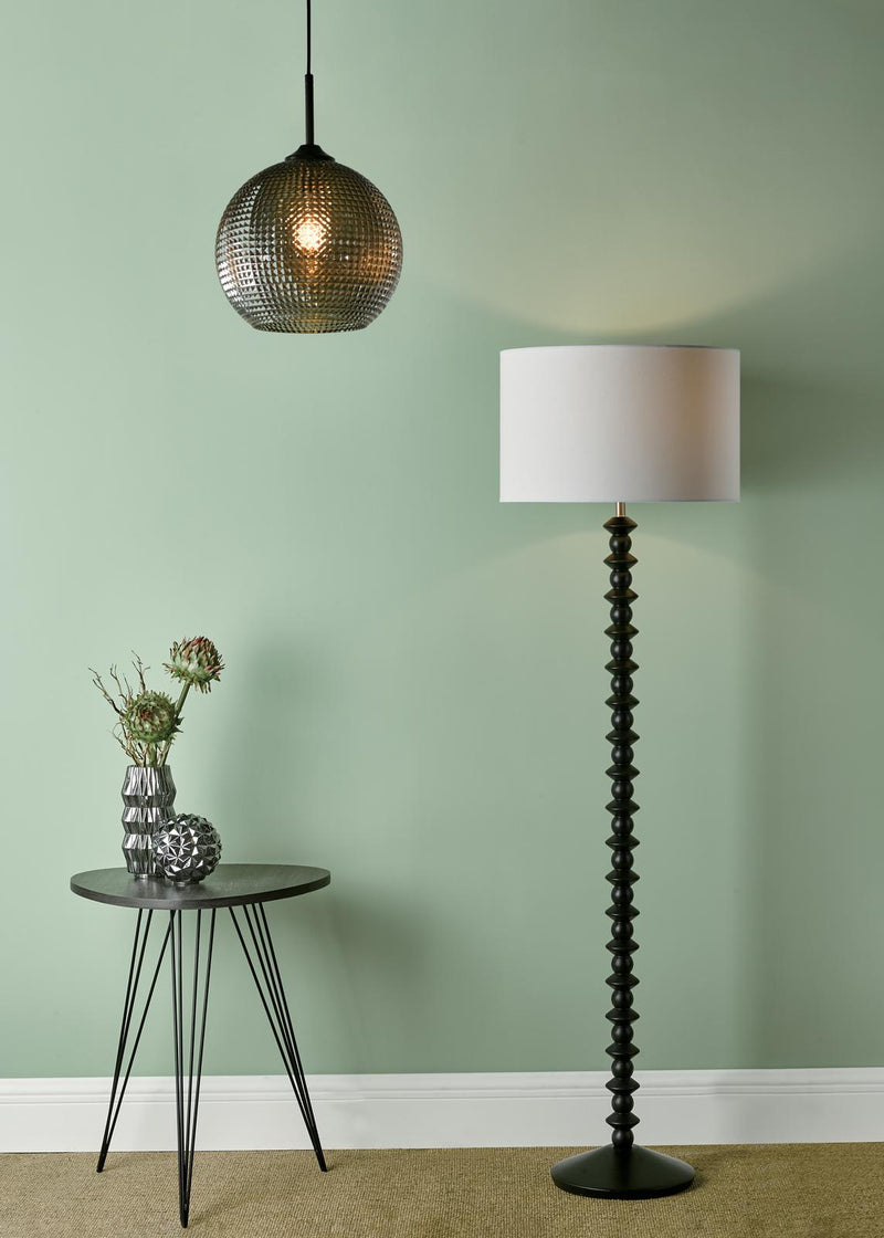 Dar Lighting Soren 1 Light Pendant Black And Smoked Textured Glass • SOR0110