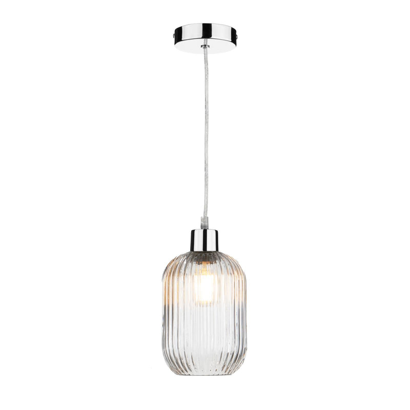 Dar Lighting Sawyer Pendant Polished Chrome and Ribbed Glass • SP65-SAW6508