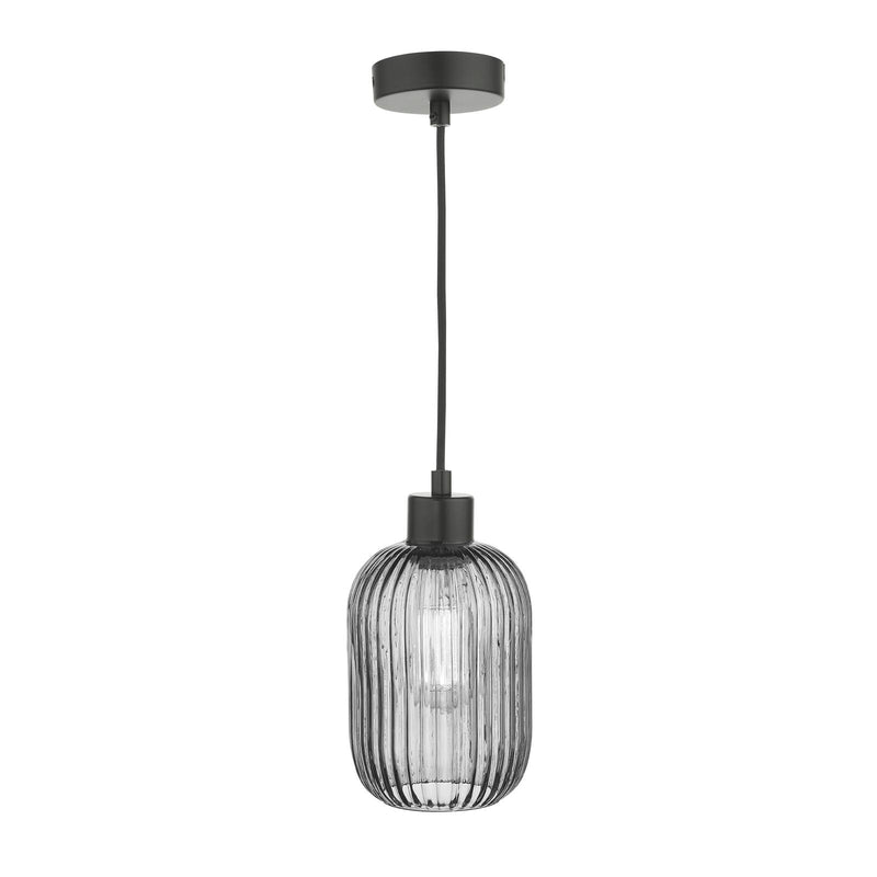 Dar Lighting Sawyer Pendant Matt Black and Smoked Ribbed Glass • SP69-SAW6510