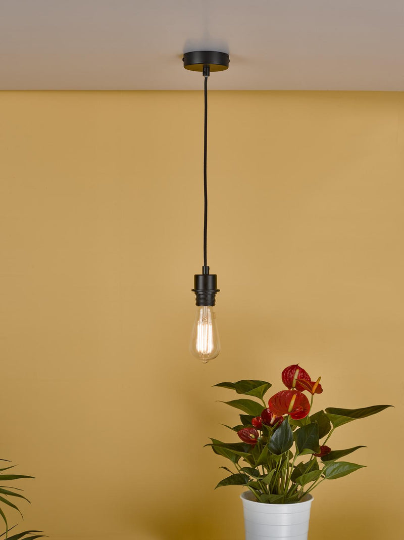 Dar Lighting 1 Light Matt Black E27 Suspension With Black Cable • SP69