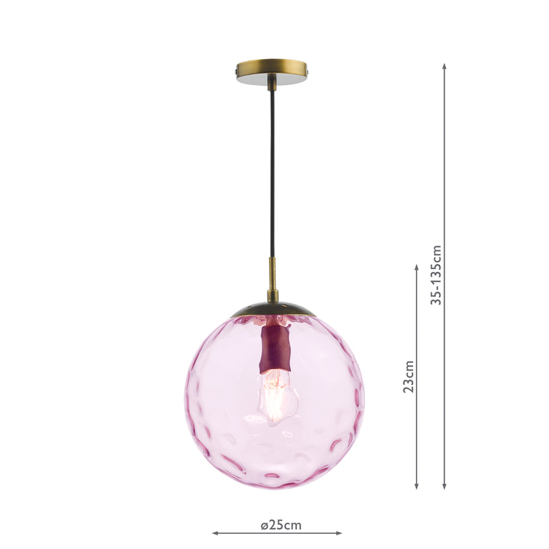 Dar Lighting Ripple Pendant Bronze and Pink Glass • SP70-RIP8803