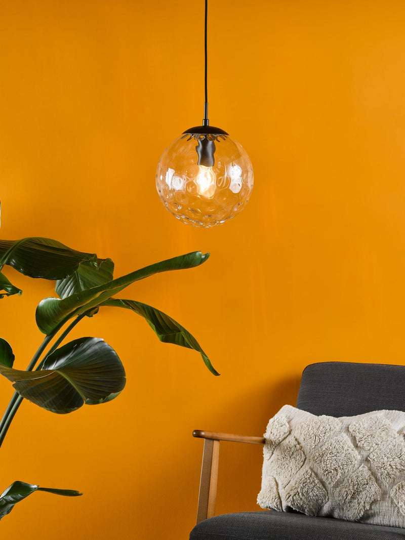 Dar Lighting Ripple Pendant Matt Black & Clear Glass • SP72-RIP8808