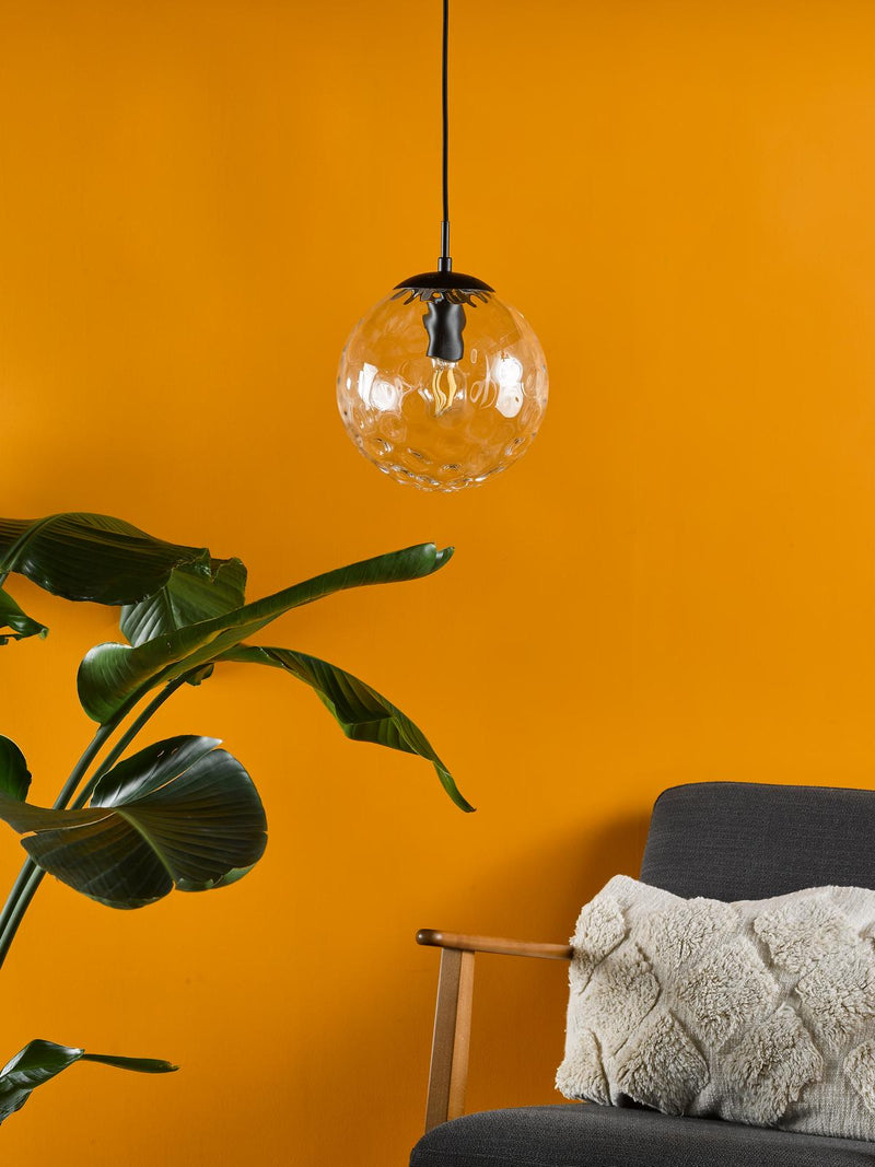 Dar Lighting Ripple Pendant Matt Black & Clear Glass • SP72-RIP8808