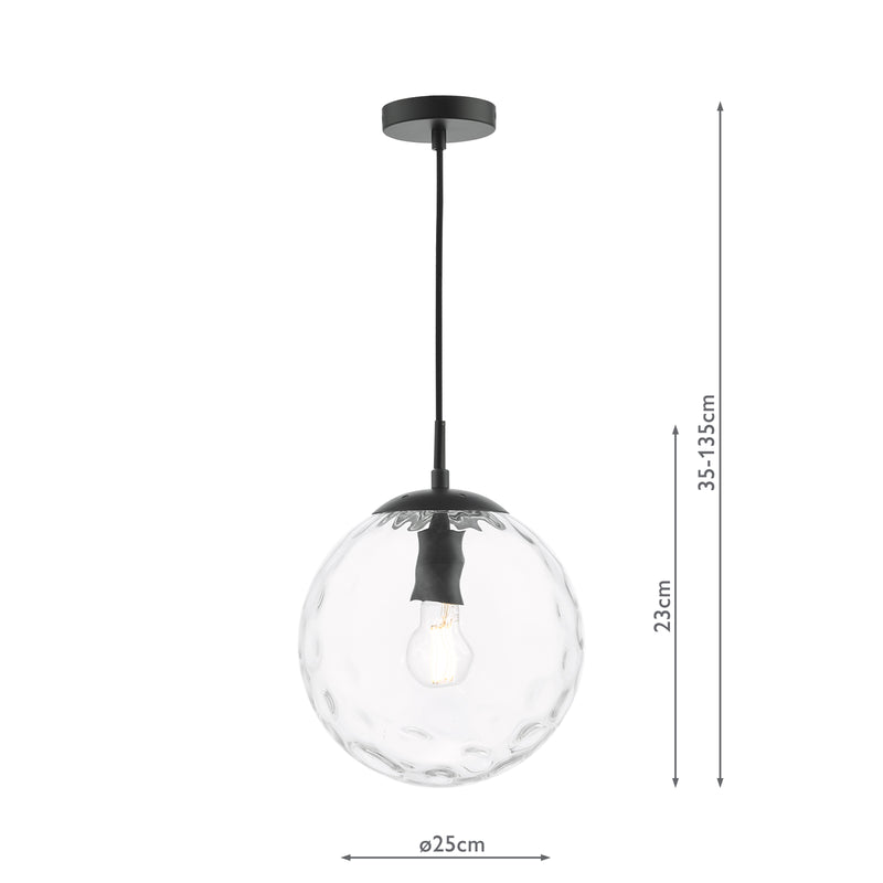 Dar Lighting Ripple Pendant Matt Black & Clear Glass • SP72-RIP8808