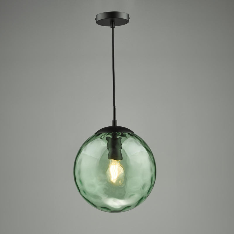 Dar Lighting Ripple Pendant Matt Black & Green Glass • SP72-RIP8824